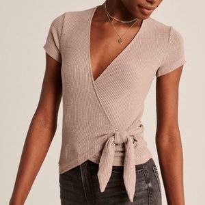 Abercrombie Ribbed Wrap Top Short Sleeve size small